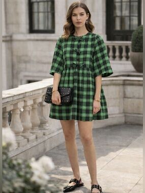 Ganni | Dresses | Ganni Charron Dress In Serenity Blue Plaid Mini Dress |  Poshmark